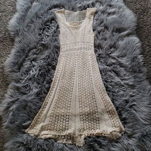 Designer Crochet midi dress w slip cream sz small